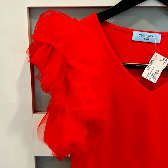 Adorable, New, Cherry-Red Top w Tulle trim Perfect for Gameday & fun events! - Picture 5 of 6